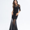 Vestido Negro de Tul Bordado con Encaje Richelieu - Imagen 4