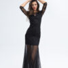 Vestido Negro de Tul Bordado con Encaje Richelieu - Imagen 2